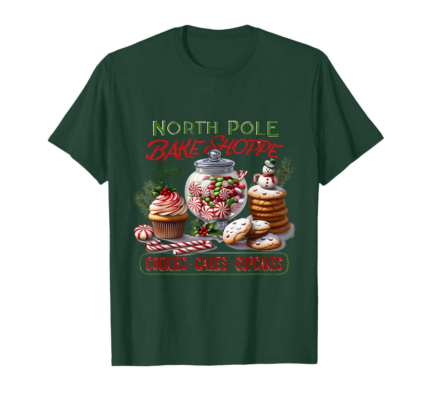 Bakery Cupcakes Cookies North Pole Bake Shop Christmas Candy T-Shirt