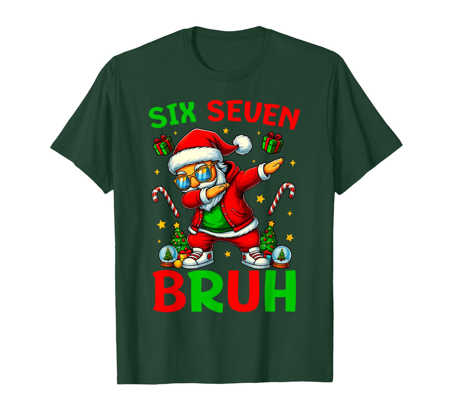 Six Seven 6 7 Meme Dabbing Santa Merry Christmas Bruh T-Shirt
