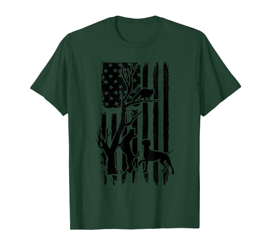 Dog Lover Apparel Co. Patriotic Coonhunter USA Flag Hunting Dog Coon Hound T-Shirt, Small, Grey