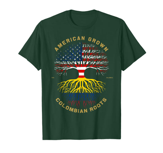 American Grown with Colombian Roots Tree USA Flag Gifts T-Shirt