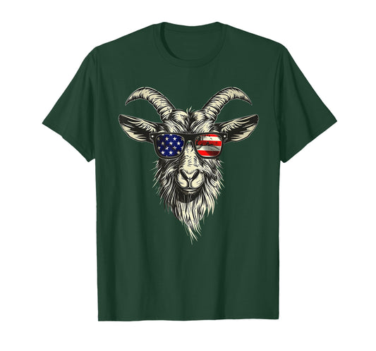 Cool Goat with Sunglasses and USA Flag T-Shirt