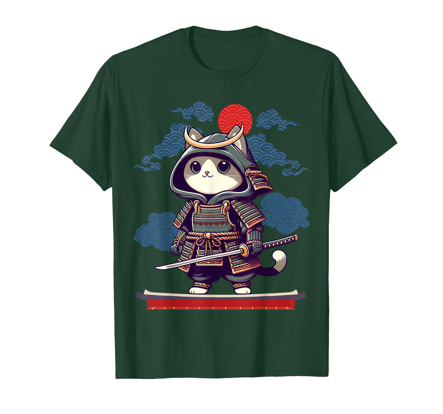 Japanese Samurai Cat Tattoo Kawaii Ninja Cat Anime Cute Kids T-Shirt