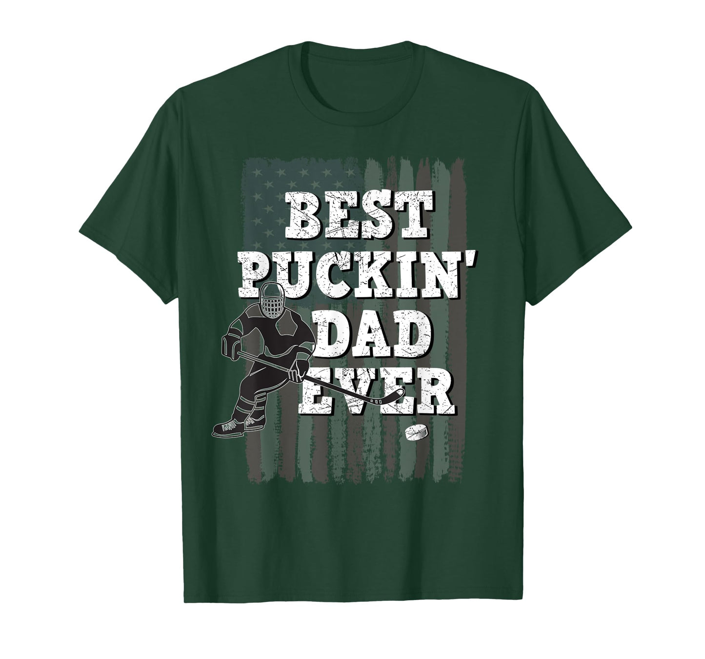 Best Puckin' Dad Ever Shirt Ice Hockey American Flag Gift T-Shirt