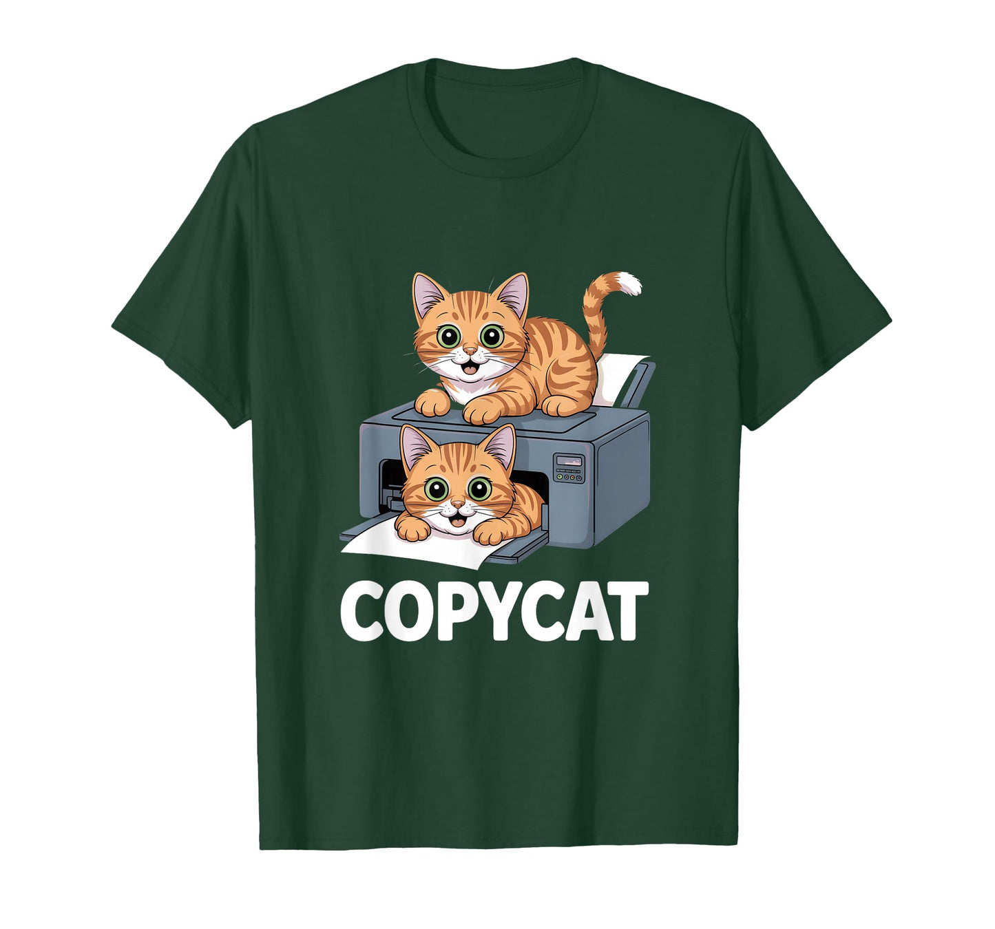Funny Copycat Printer Cat Cartoon Graphic T-Shirt