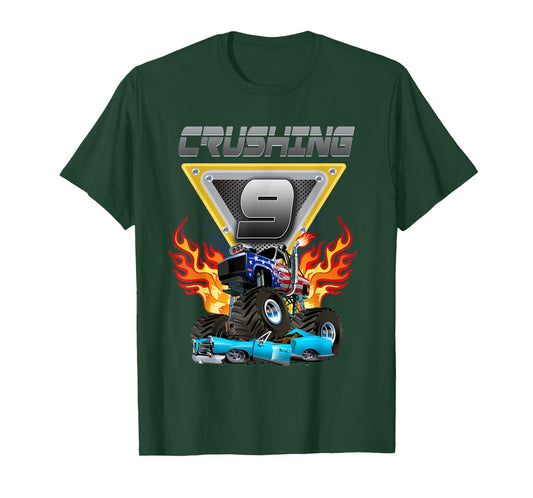 Monster Truck Crushing 9 - Nine Year Old Kid Birthday T-Shirt