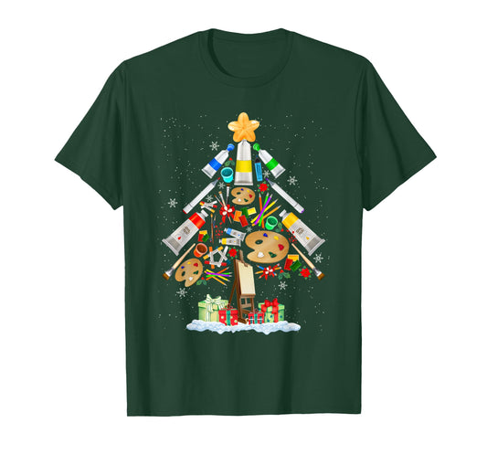 Art Christmas Tree Merry Christmas Artist Art Teacher T-Shirt