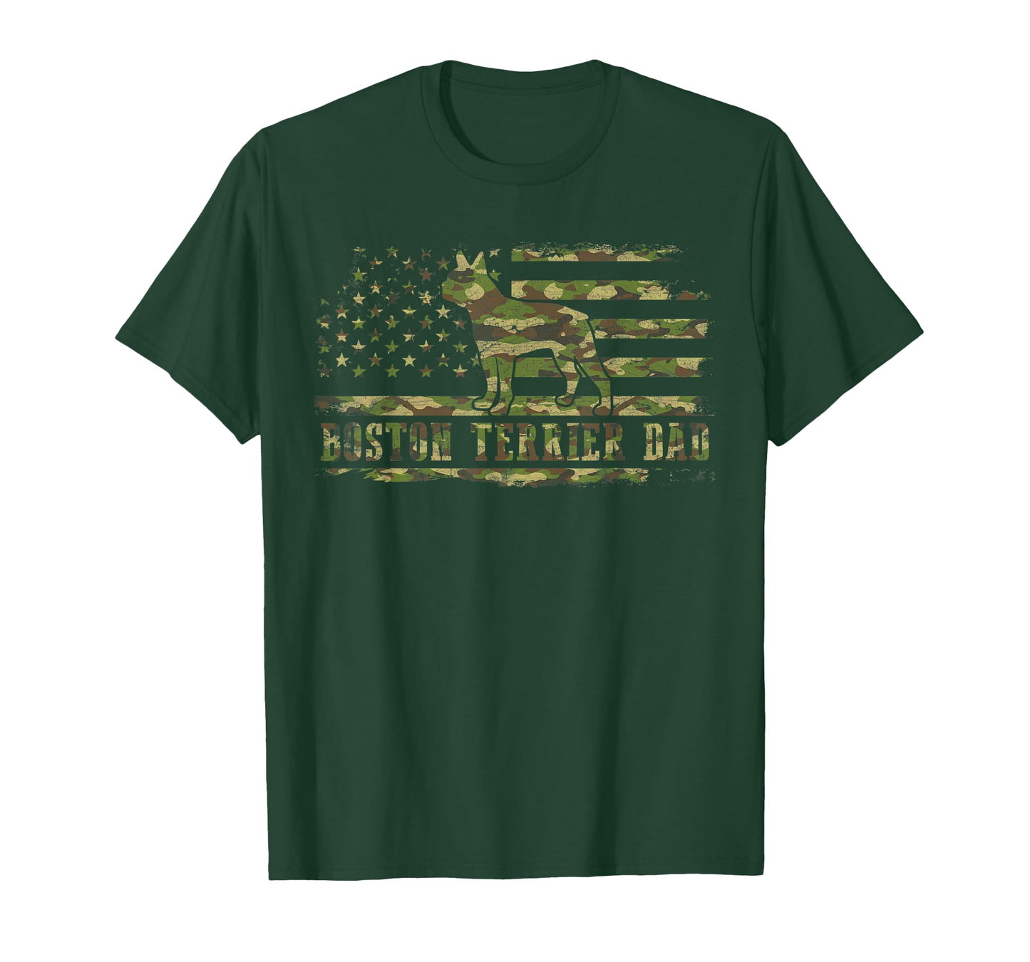Boston Terrier Dad Camouflage American Flag Patriotic Dog Men T-Shirt