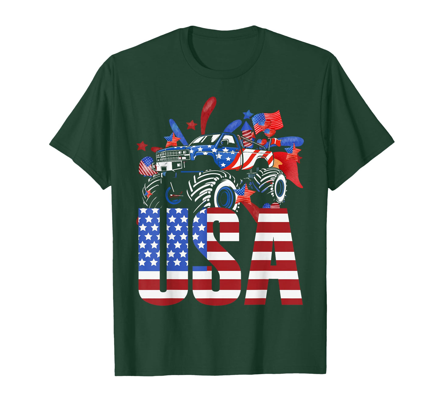 Monster Truck Toddler Boys USA American Flag July 4th T-Shirt Small