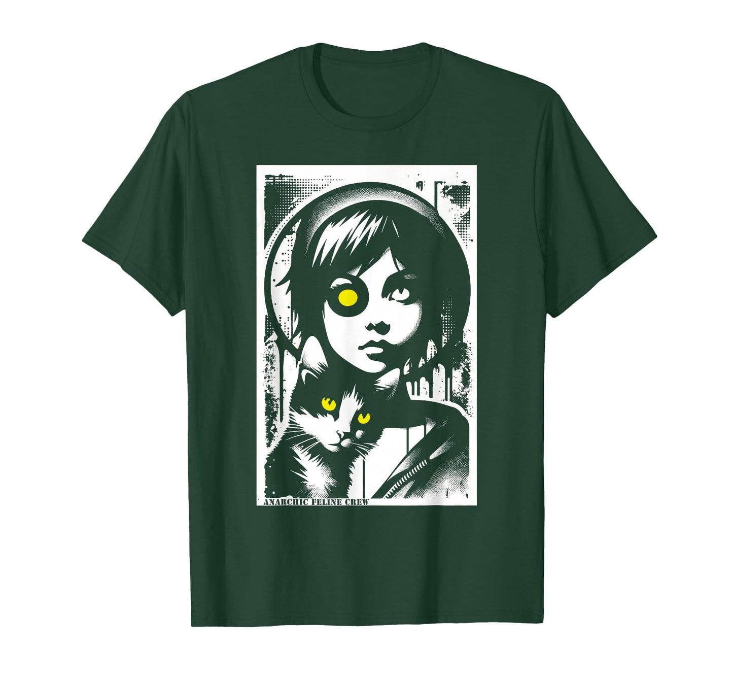 Punk Girl and Cat Graffiti Grunge 90s Distressed Vintage T-Shirt