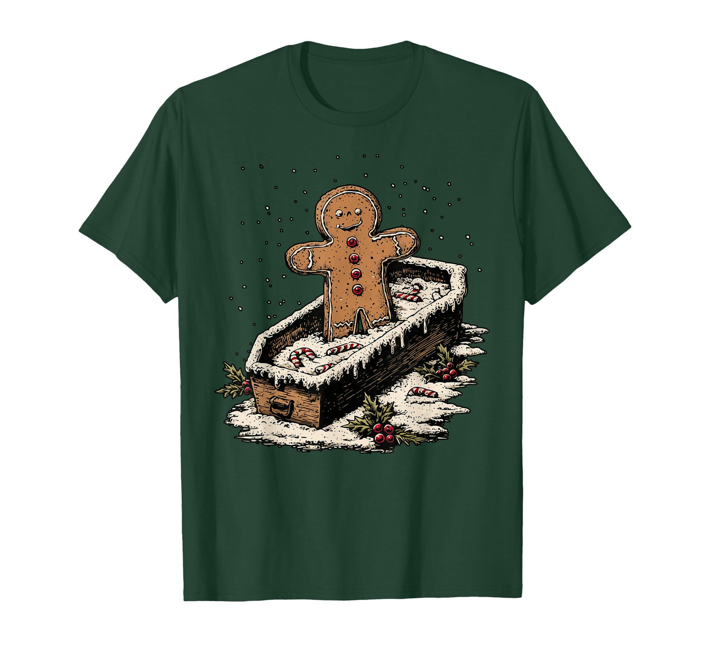 Creepy Gingerbread Goth Winter Humor Gothic Christmas Snowy T-Shirt