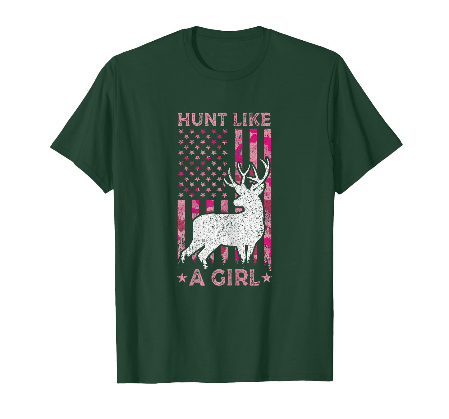 Pink Camo USA Flag Patriotic Deer Hunting Hunt Like A Girl T-Shirt