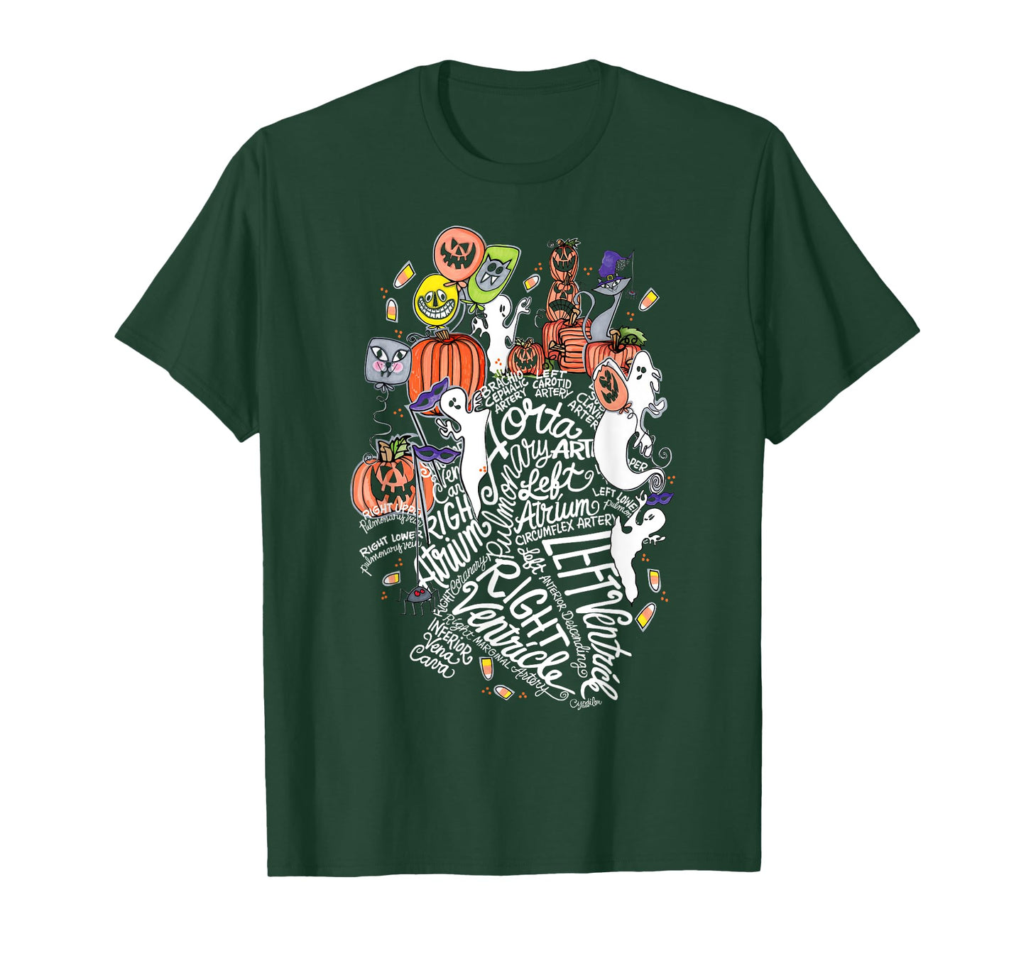 Anatomical Heart Halloween Medical White Word Cloud Line Art T-Shirt