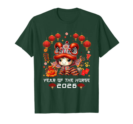 Year of The Horse Chinese Zodiac Lunar New Year Lion Dance T-Shirt