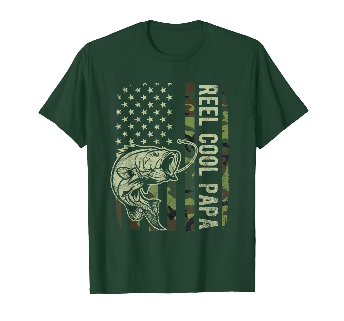Reel Cool Papa Camouflage American Flag Fathers Day T-Shirt for Women Men