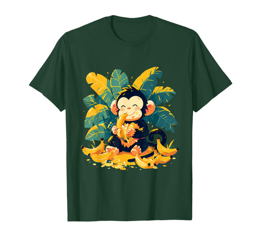 Banana Monkey Cute Monkey Nature Colourful Wildlife T-Shirt