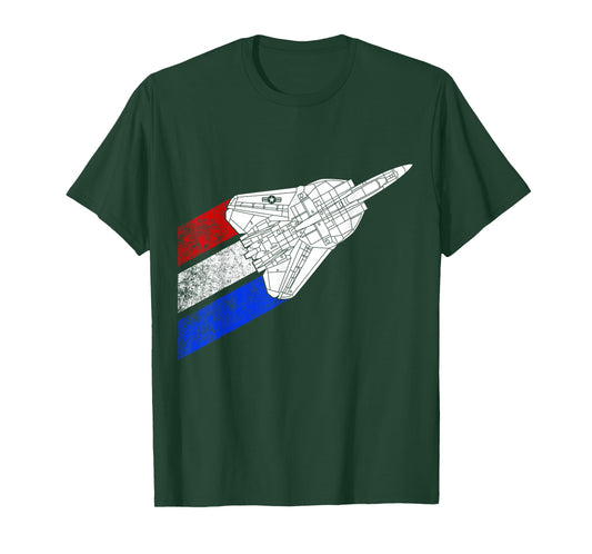Vintage American Flag F14 Tomcat Airplane Schematic F-14 Jet T-Shirt