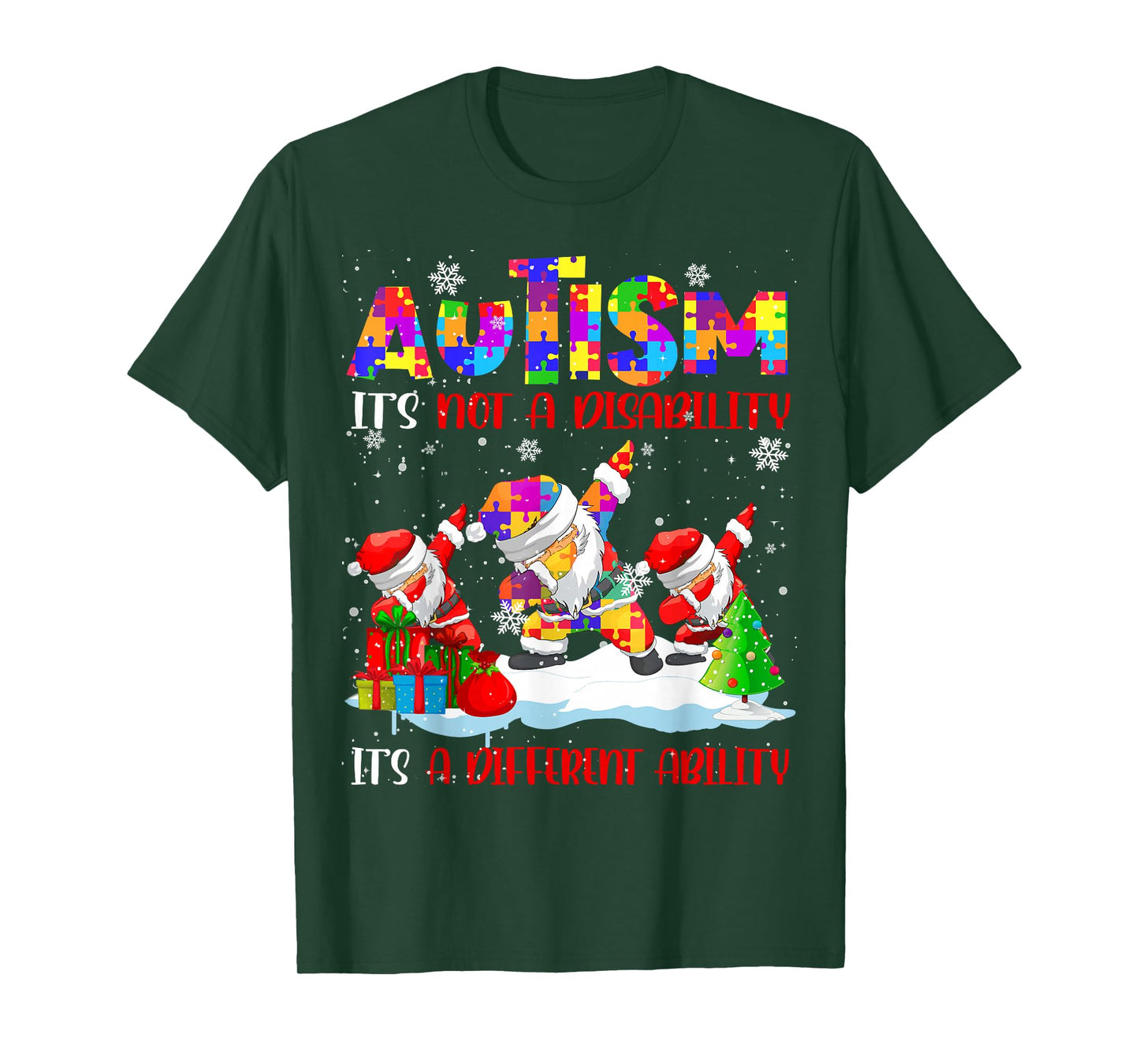 Autism It's Not A Disability Dabbing Santa Christmas Autism T-Shirt