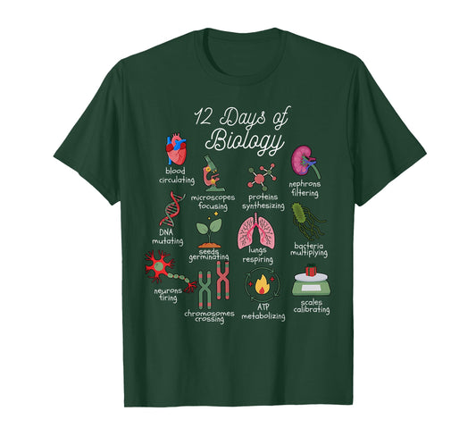 12 Days of Biology Christmas Biology Science Teacher STEMS T-Shirt