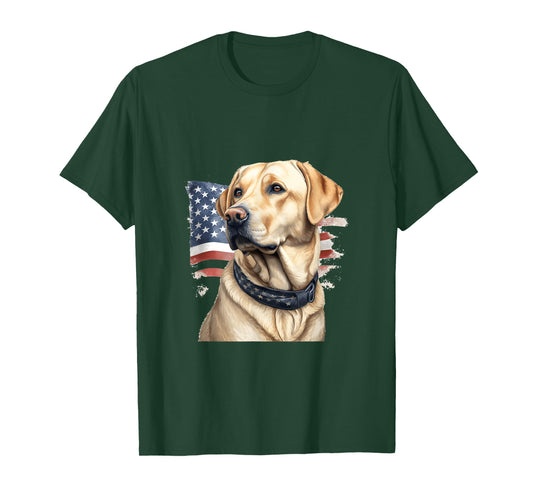 American USA Flag Lab Owner Yellow Labrador Retriever T-Shirt