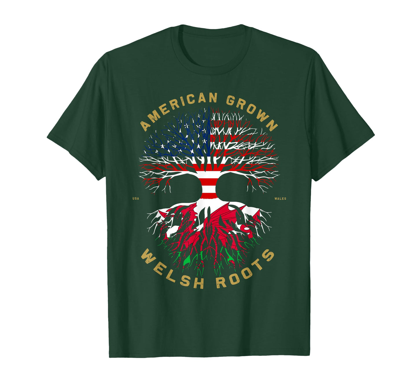 American Grown With Welsh Roots Tree USA Flag Unique Gifts T-Shirt