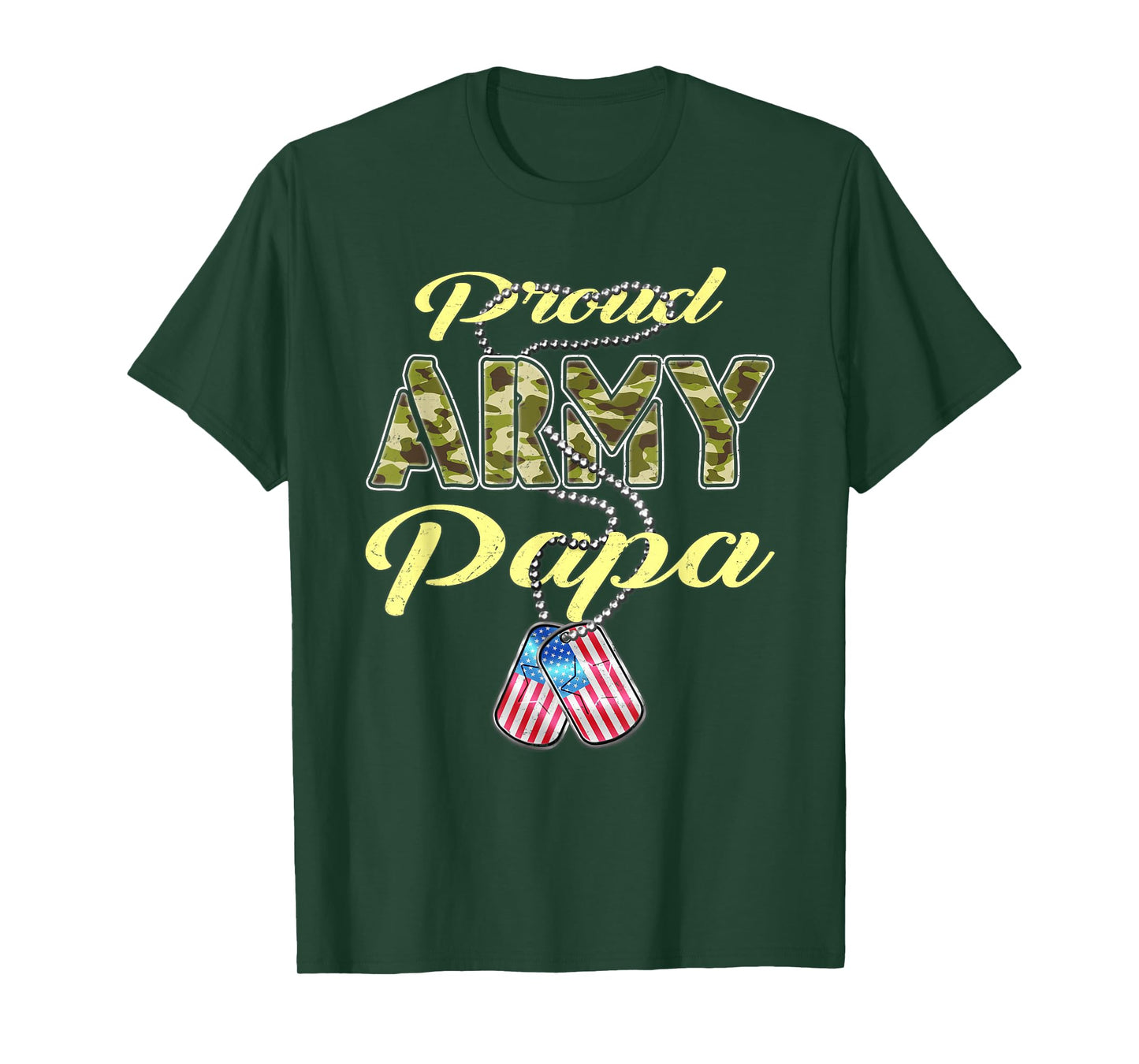 Proud Army Papa US Flag Camo Dog Tags Pride Military Grandpa T-Shirt