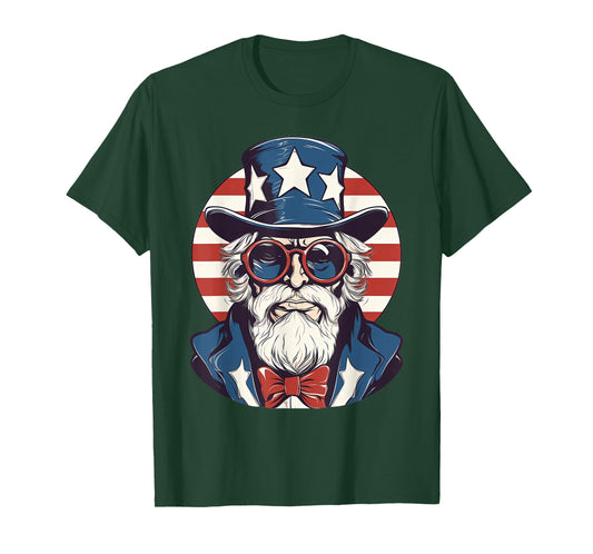 Uncle Sam with Patriotic USA Flag American Independence Day T-Shirt