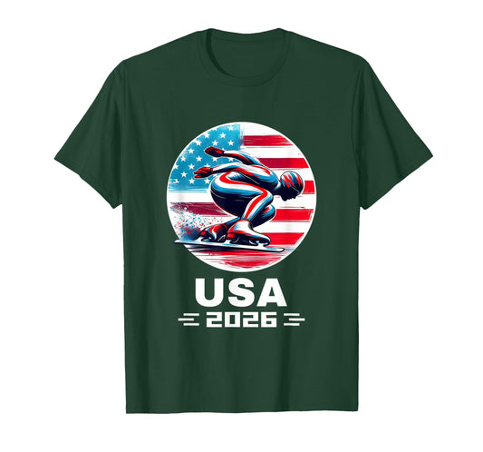 USA Team 2026 United States American Flag Speed Skating USA T-Shirt