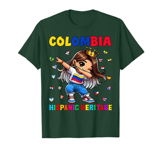 Hispanic Heritage Month Colombia Flag Colombian Girl Kids T-Shirt