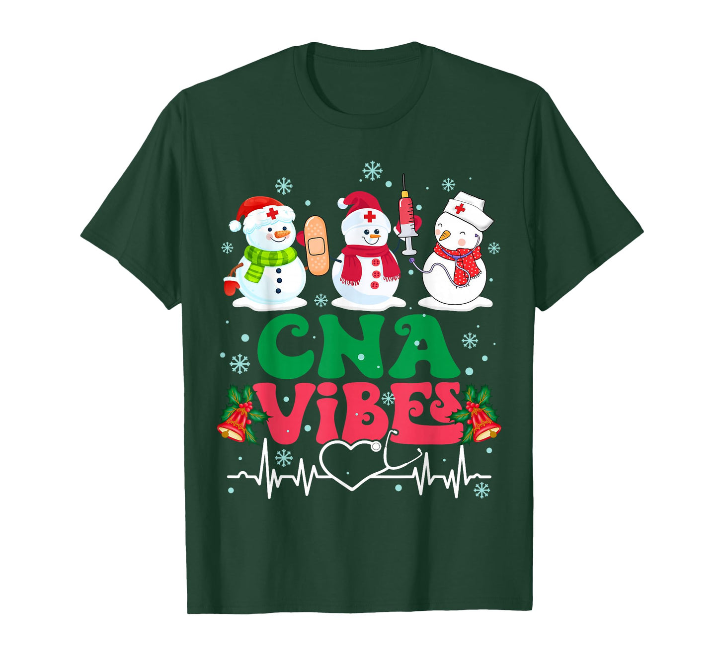 CNA Vibes Nurse Snowman Stethoscope Santa Funny Christmas T-Shirt