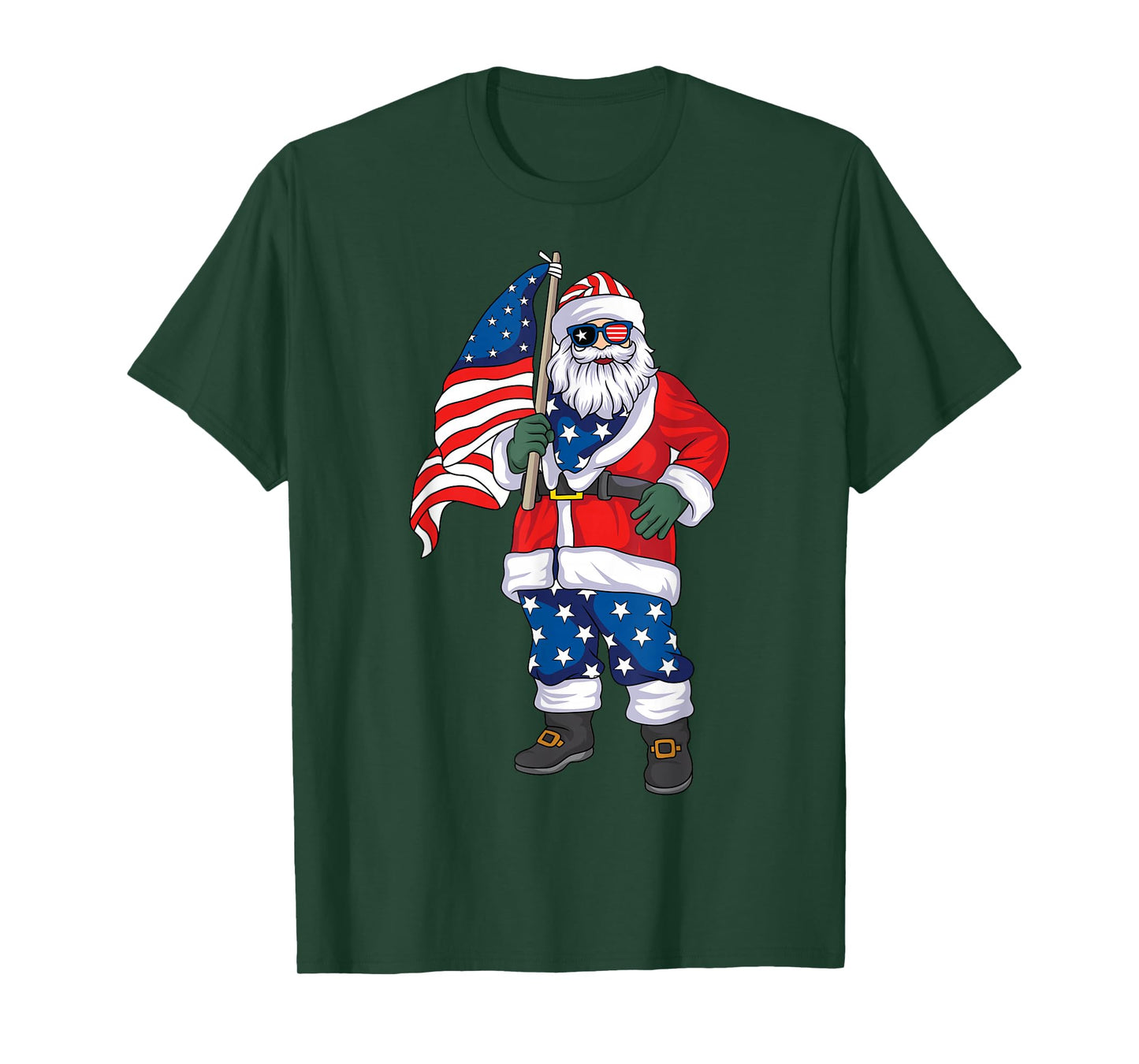 Patriotic Santa American Christmas 4th of July Santa T-Shirt