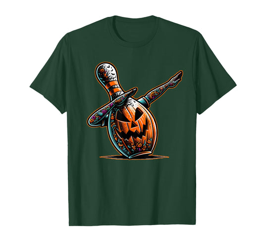 Dabbing Bowling Pin Bowler Jack O Lantern Spooky Halloween T-Shirt