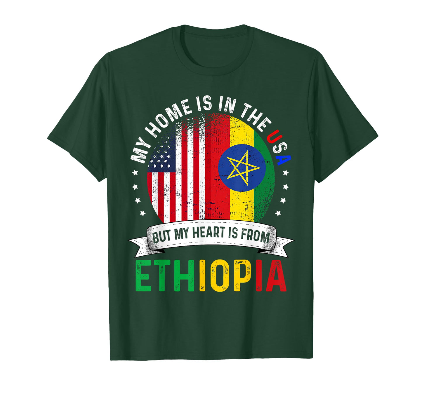 Ethiopian American Patriot Heart is from Ethiopia Flag T-Shirt
