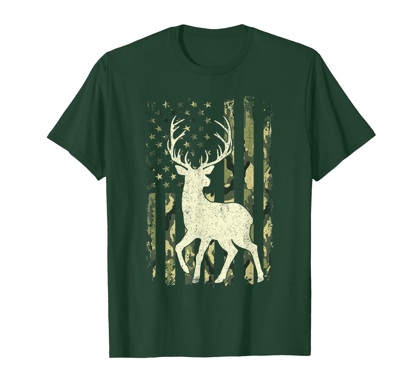 Camouflage Buck Deer - USA American Flag Forest Animal Lover T-Shirt