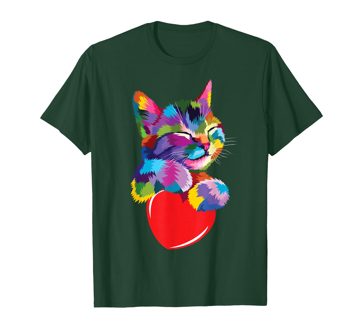 cute colorful cat hug heart art for lover cats kitty kitten T-Shirt