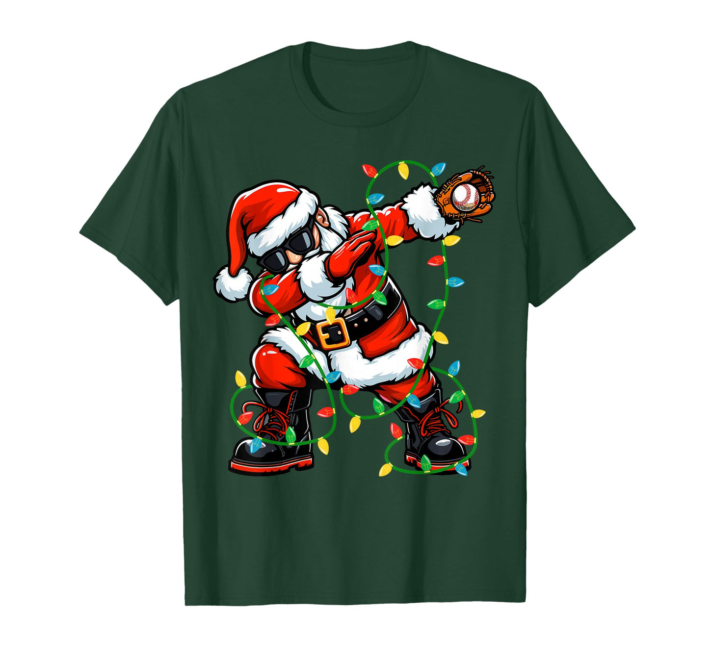 Dabbing Santa Baseball Christmas Lights Xmas Baseball Player T-Shirt
