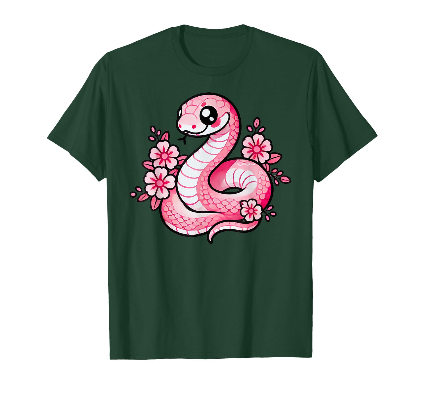 Kawaii Pink Snake and Flowers Year of Snake Girls T-Shirt