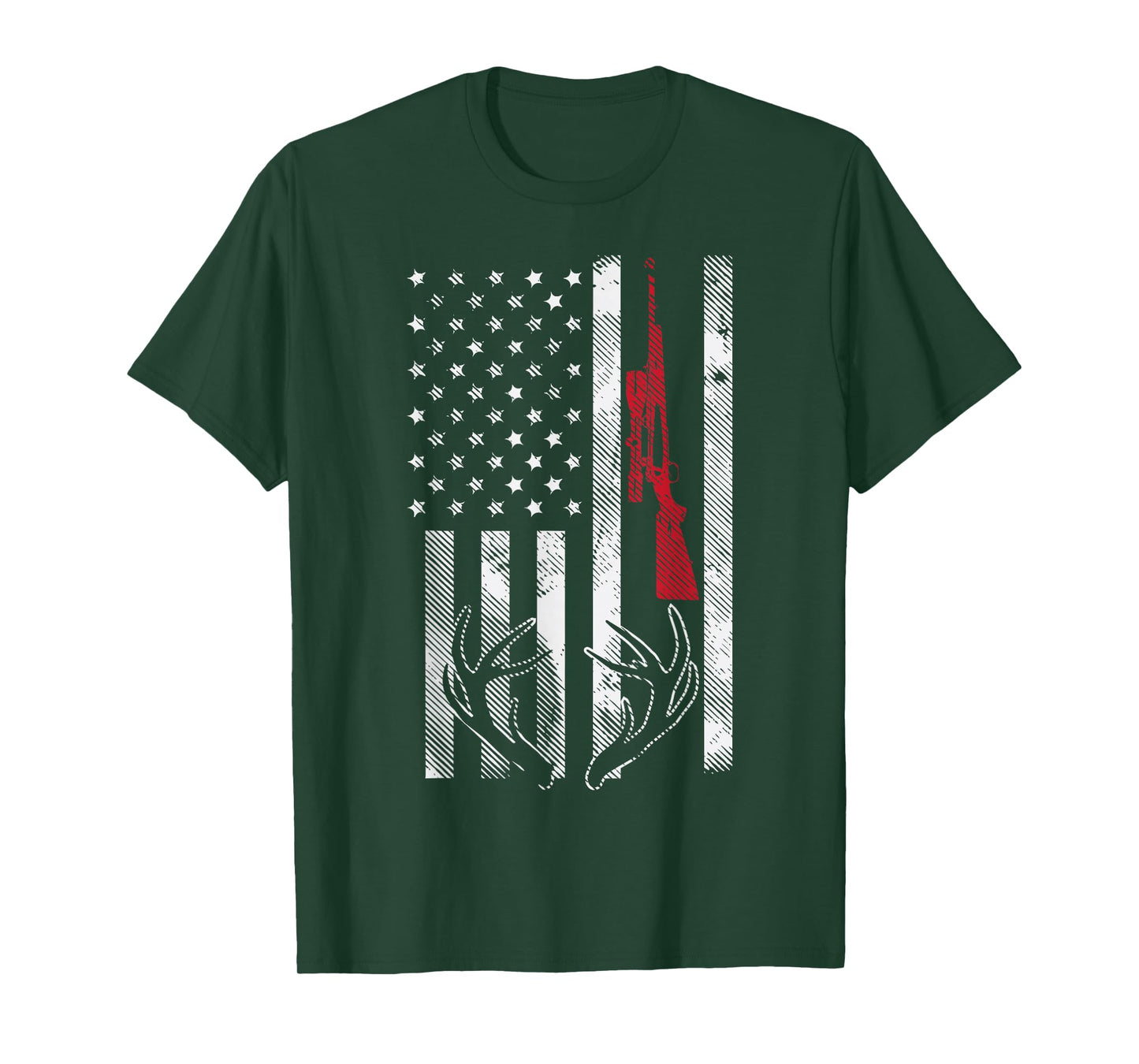 American Flag Rifle Antler Vintage Deer Hunting Hunter Gift T-Shirt
