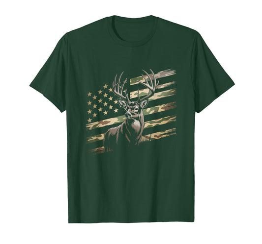 Deer Hunting Camo American Flag - Buck USA T-Shirt