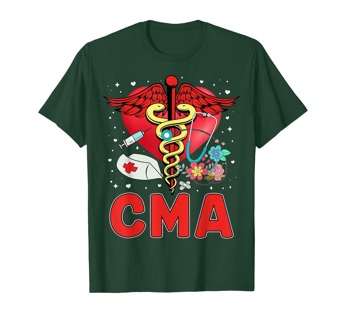 Cute CMA Shirt For Women Caduceus Stethoscope Heartbeat T-Shirt