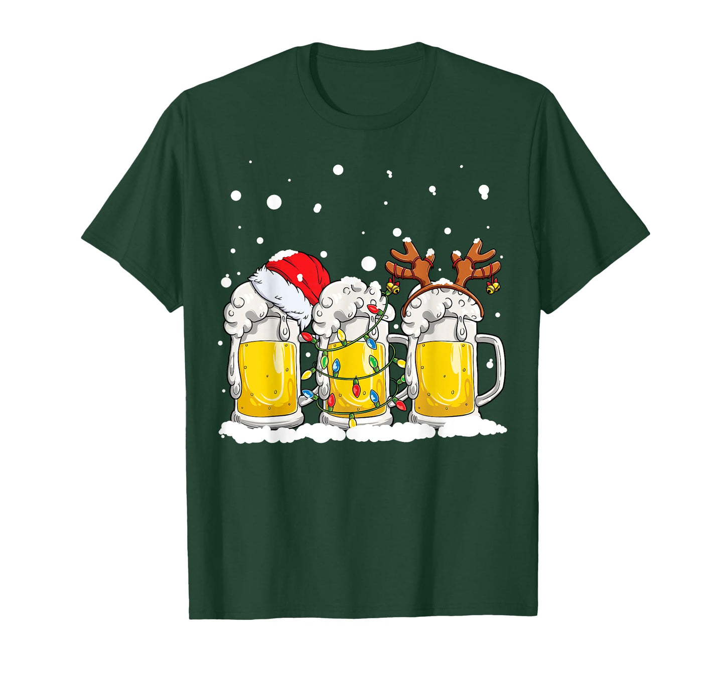 Beer Christmas Mug Santa Reinbeer Xmas Tree Lights Men Women T-Shirt