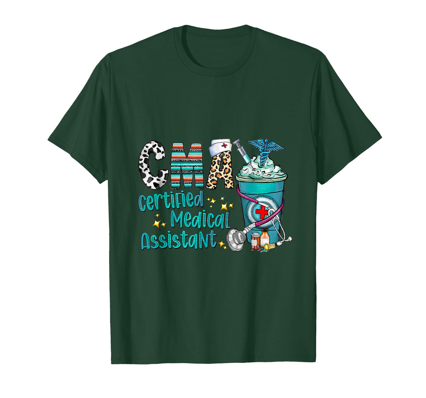 Certified Medical Assistant CMA Leopard Cowhide Coffee Cup T-Shirt