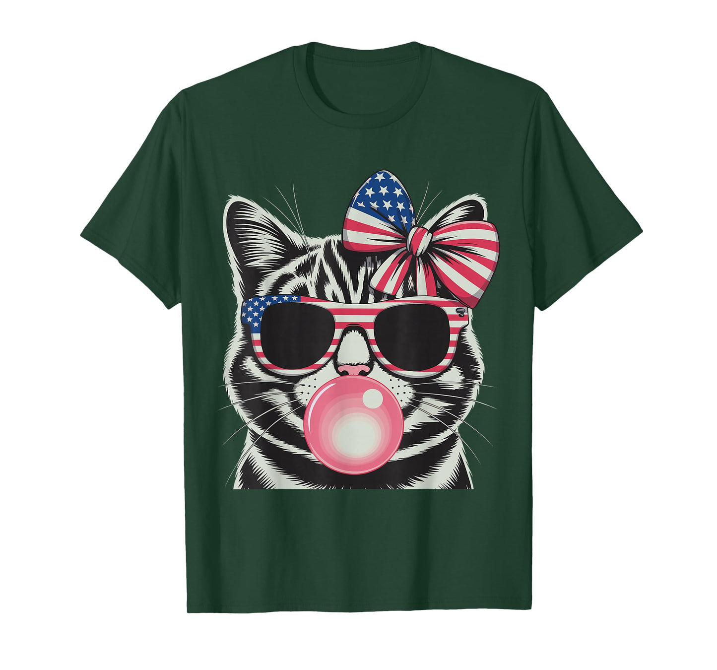 Patriotic Cat 4Th of July Bow American Flag Girls Women T-Shirt