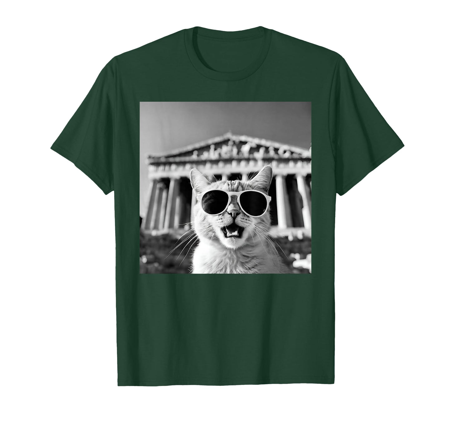 Funny Cat Wearing Sunglasses In Greece, Athens at Parthenon T-Shirt