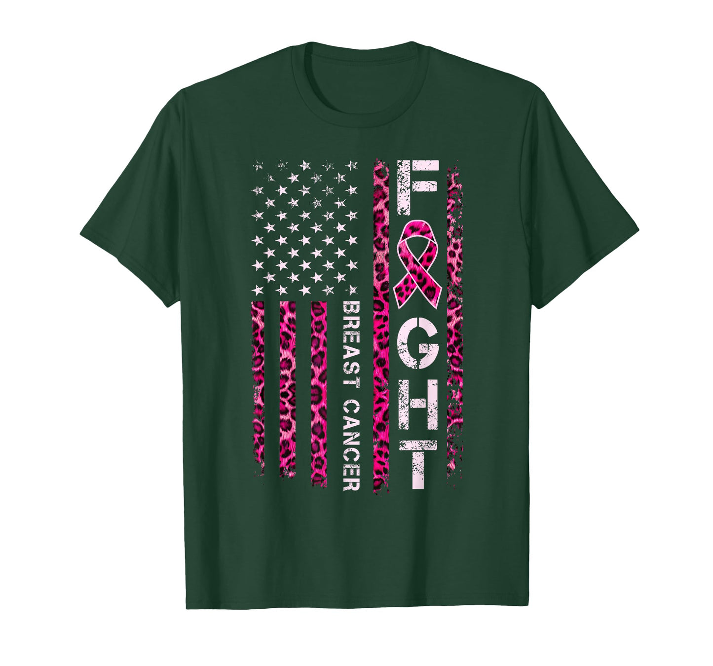 breast cancer awareness warrior american pink leopard flag T-Shirt