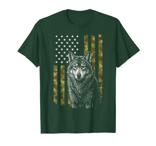 Wolf USA Flag America Hiking 4th of July T-Shirt