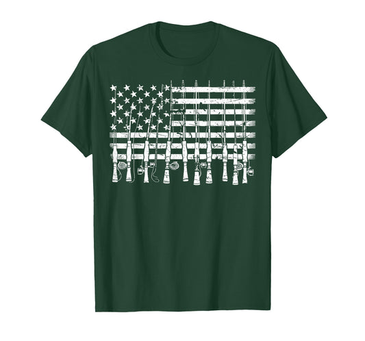 Fishing American Flag Fishing T-Shirt
