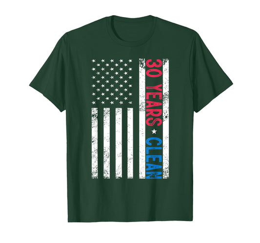 30 Years Clean & Sober US Flag Recovery Sobriety Anniversary T-Shirt