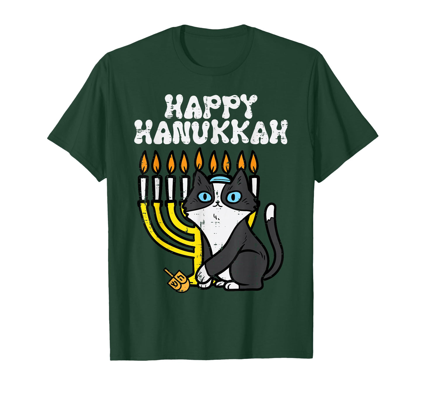 Happy Hanukkah Jewish Cat Funny Chanukah Men Women Kids T-Shirt