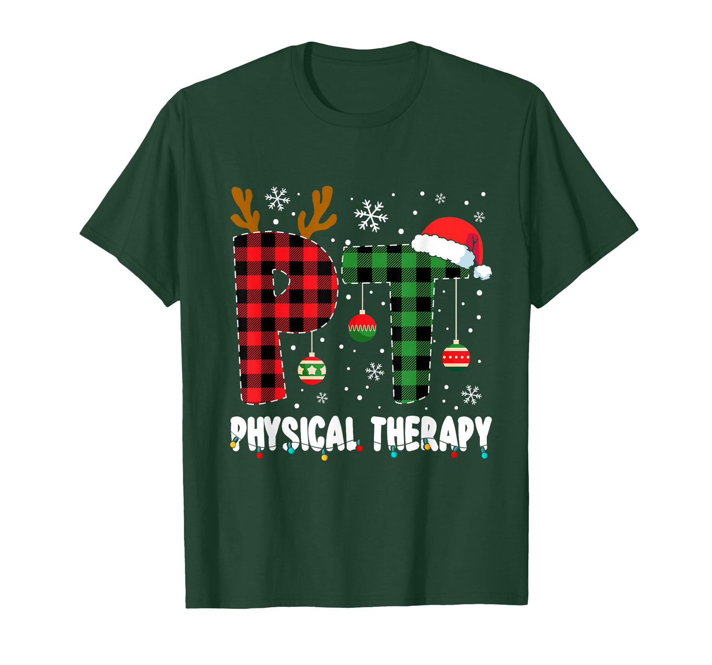 Christmas Physical Therapy Apparel Unisex-Adults T-Shirt Black Small Crew Neck Short Sleeve Modern Classic Christmas Physical Therapy Assistant T-Shirt