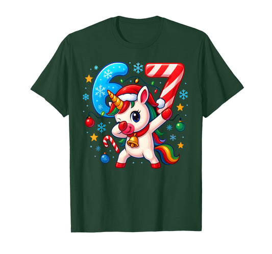 Christmas Unicorn 67 Funny 6 7 Meme Girls Kids Xmas 6-7 Cute T-Shirt